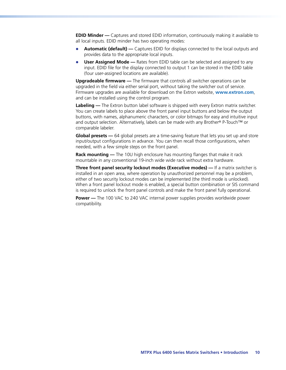 Extron Electronics MTPX Plus 6400 Series User Guide User Manual | Page 16 / 166