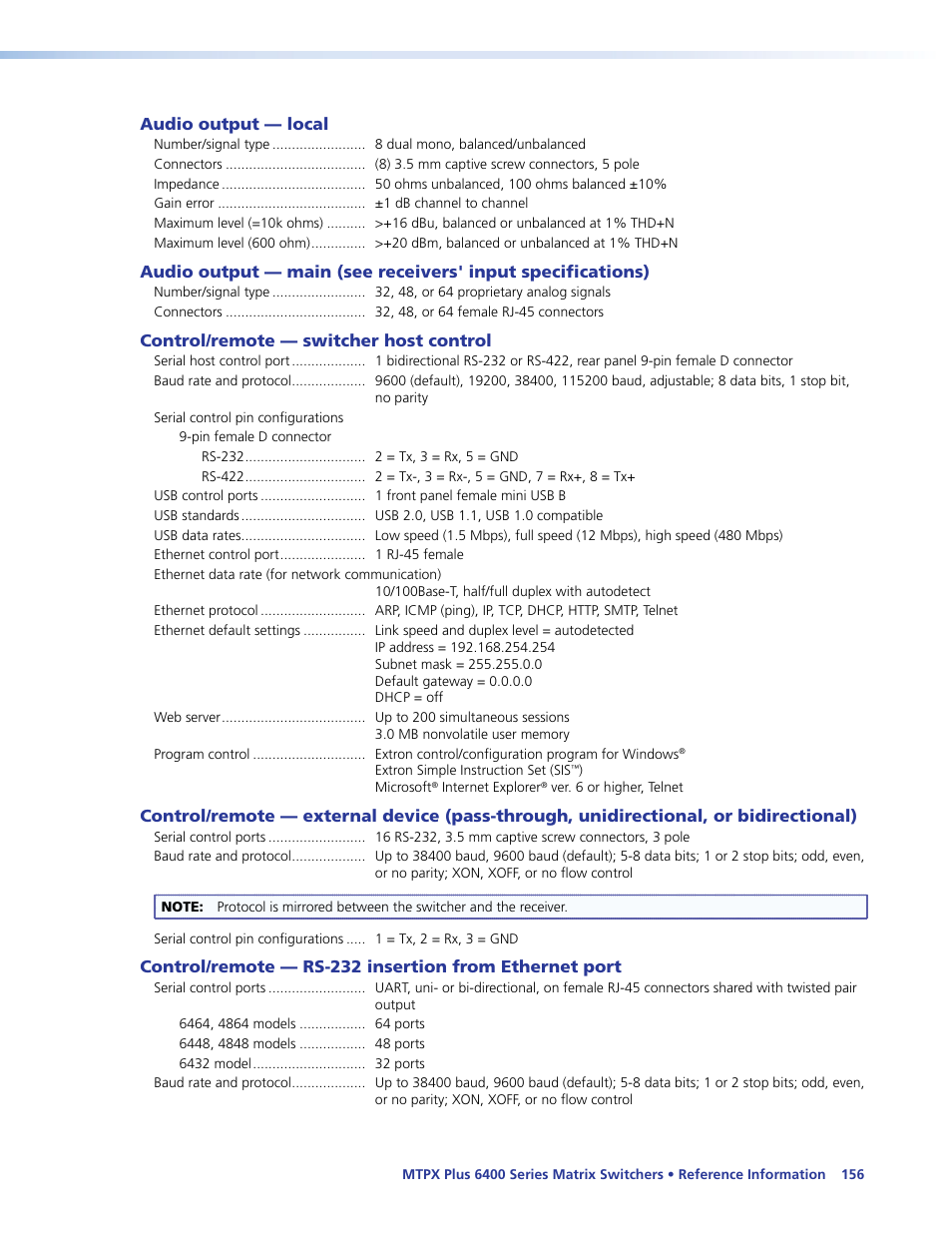 Extron Electronics MTPX Plus 6400 Series User Guide User Manual | Page 162 / 166