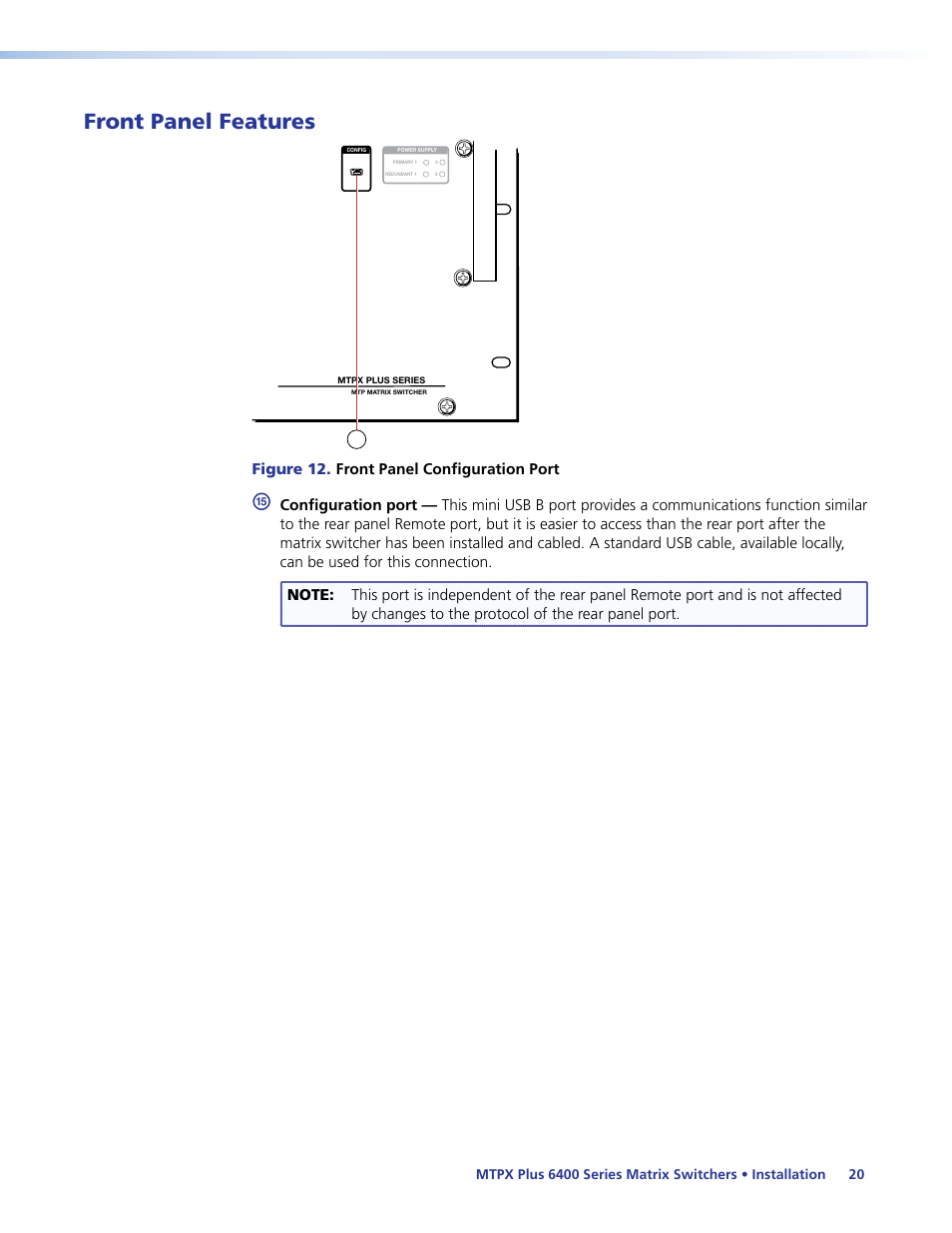 Front panel features | Extron Electronics MTPX Plus 6400 Series User Guide User Manual | Page 26 / 166