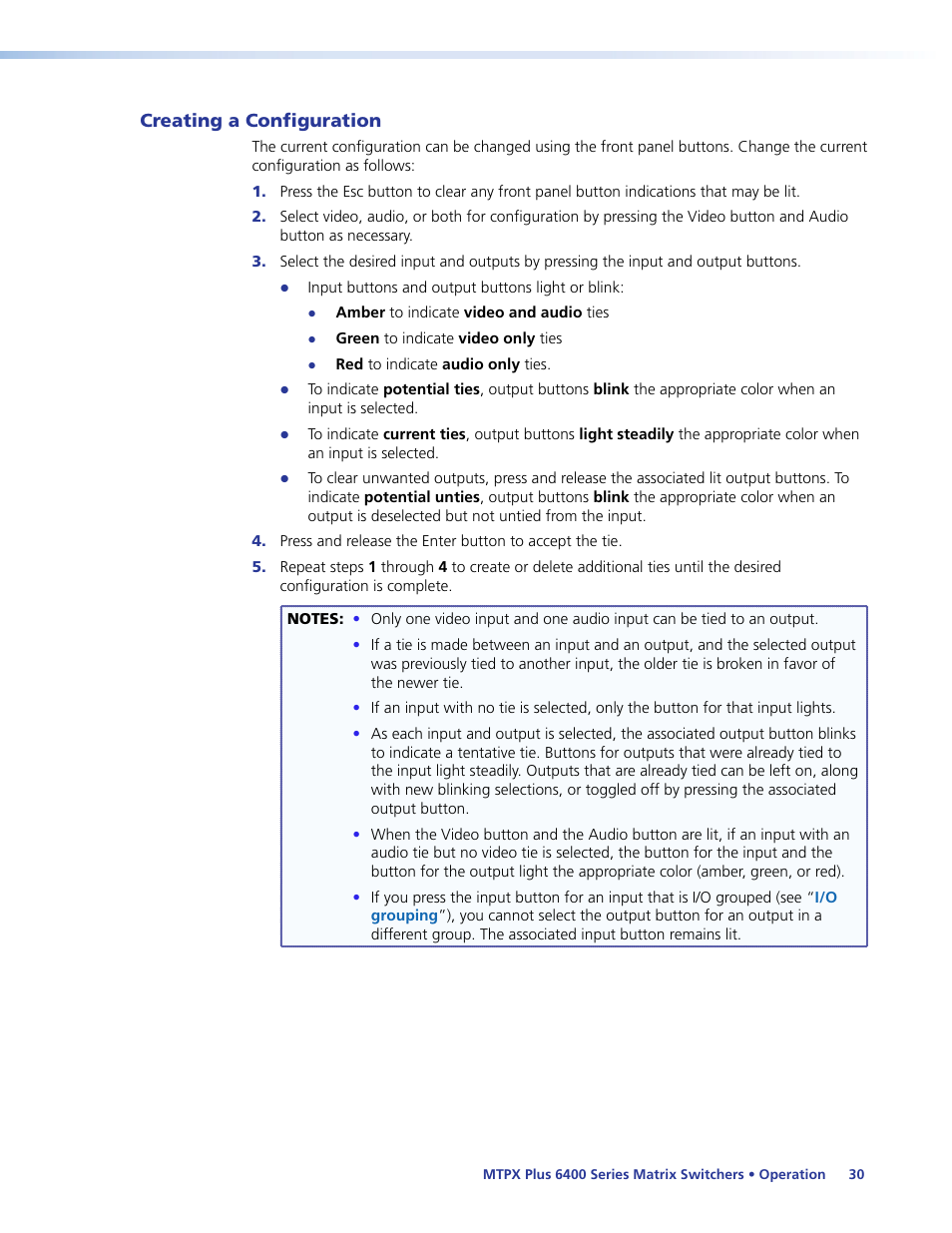 Creating a configuration, Creating ties, sets of ties, and configurations | Extron Electronics MTPX Plus 6400 Series User Guide User Manual | Page 36 / 166