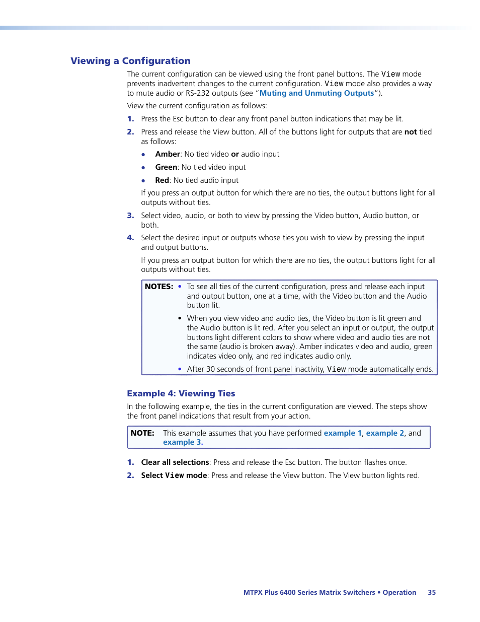 Viewing a configuration, Example 4: viewing ties, Viewing ties, sets of ties, and configurations | Extron Electronics MTPX Plus 6400 Series User Guide User Manual | Page 41 / 166