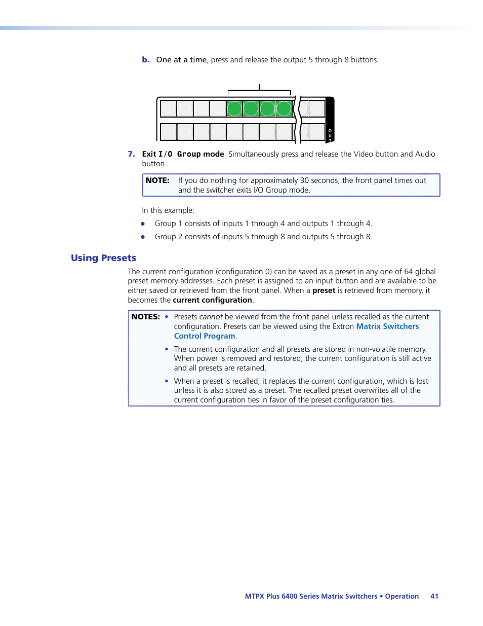 Using presets | Extron Electronics MTPX Plus 6400 Series User Guide User Manual | Page 47 / 166