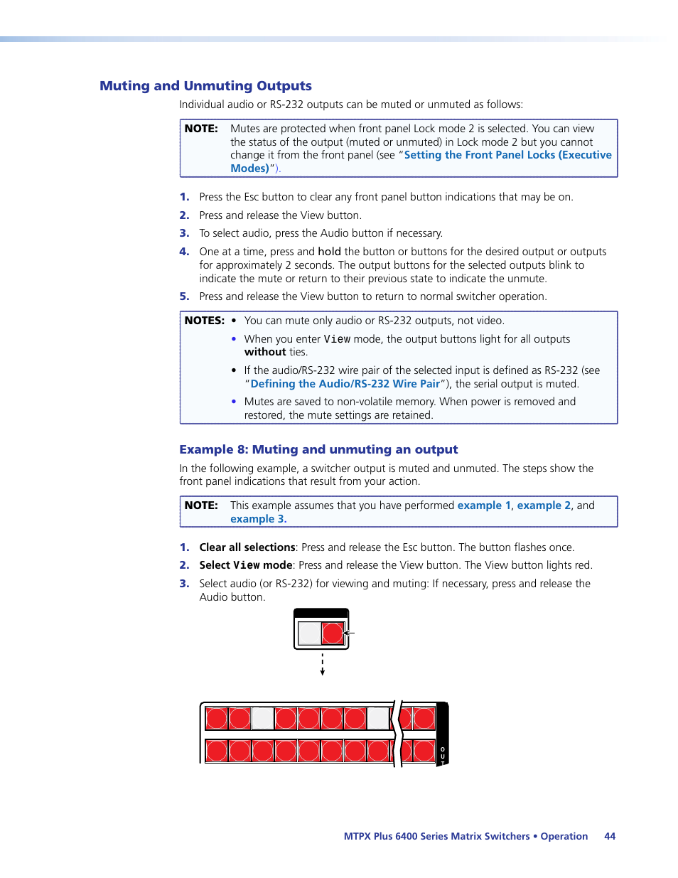 Muting and unmuting outputs, Example 8: muting and unmuting an output | Extron Electronics MTPX Plus 6400 Series User Guide User Manual | Page 50 / 166