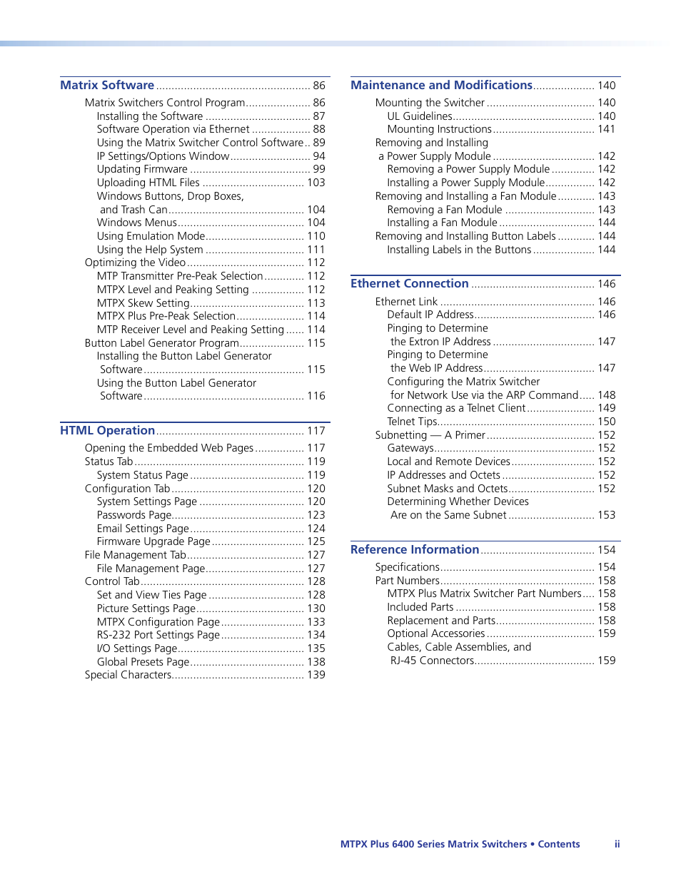 Extron Electronics MTPX Plus 6400 Series User Guide User Manual | Page 6 / 166