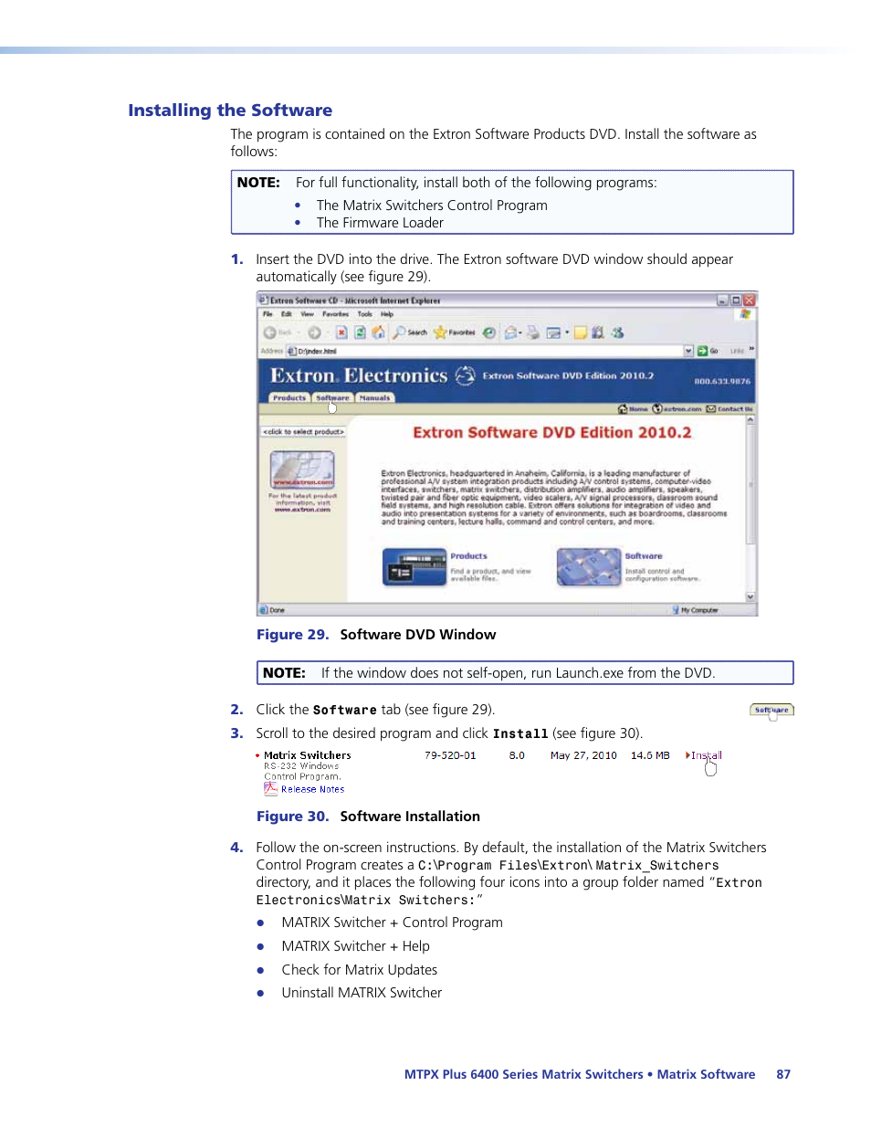 Installing the software, Ogram (see | Extron Electronics MTPX Plus 6400 Series User Guide User Manual | Page 93 / 166