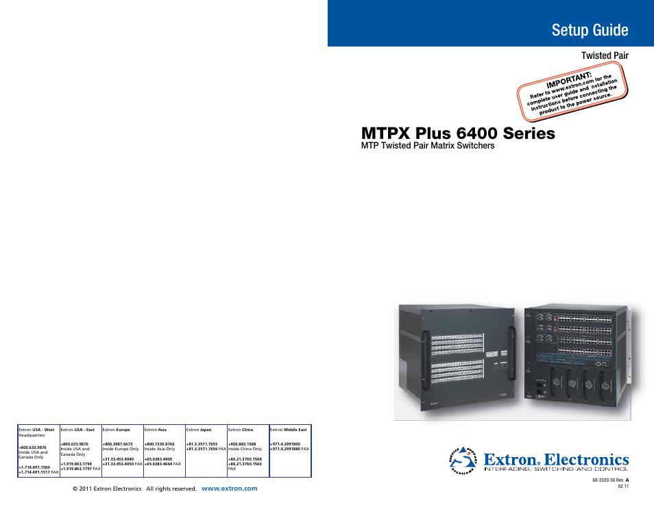 Extron Electronics MTPX Plus 6400 Series Setup Guide User Manual | 29 pages