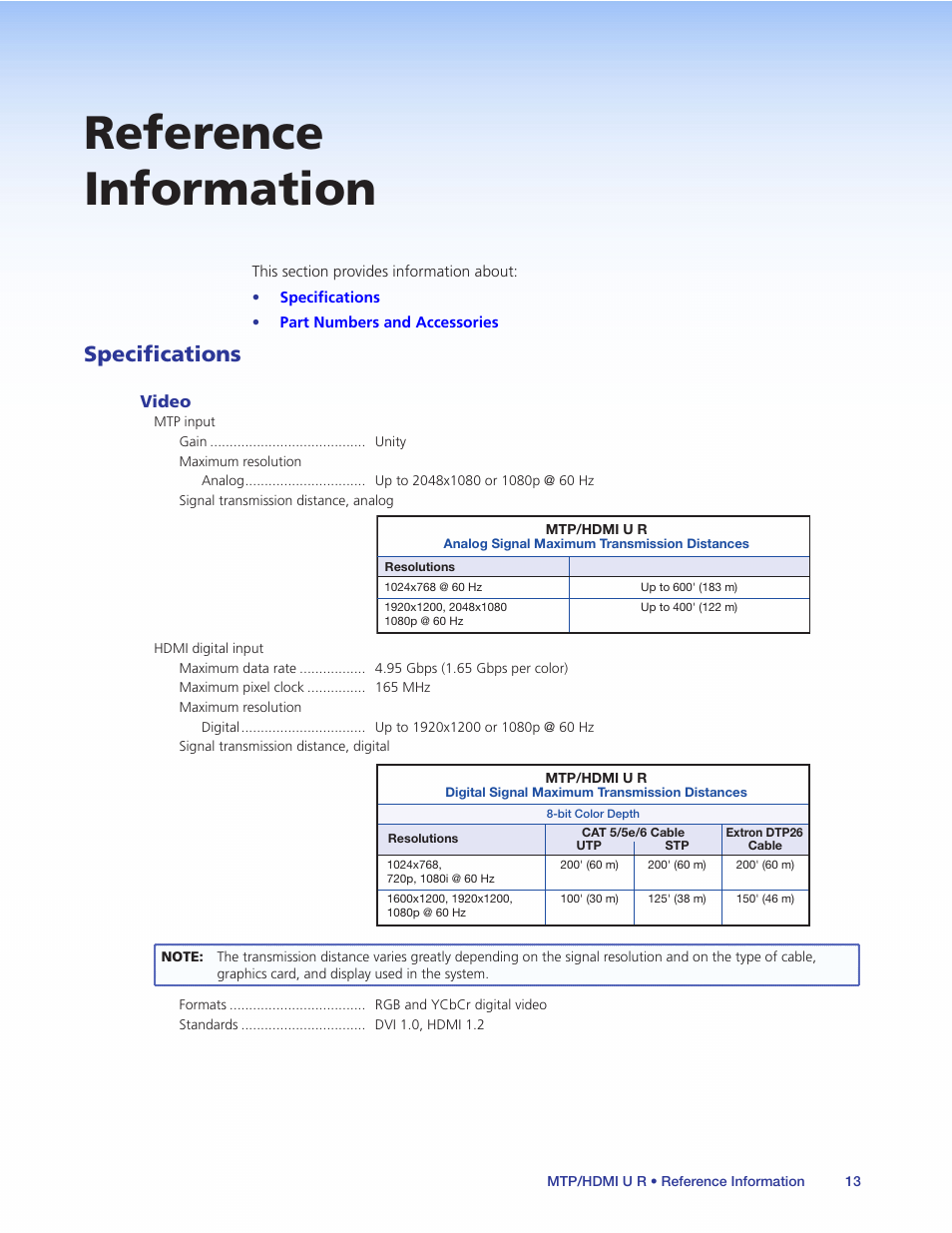 Reference information, Specifications | Extron Electronics MTP_HDMI U R User Guide User Manual | Page 19 / 25