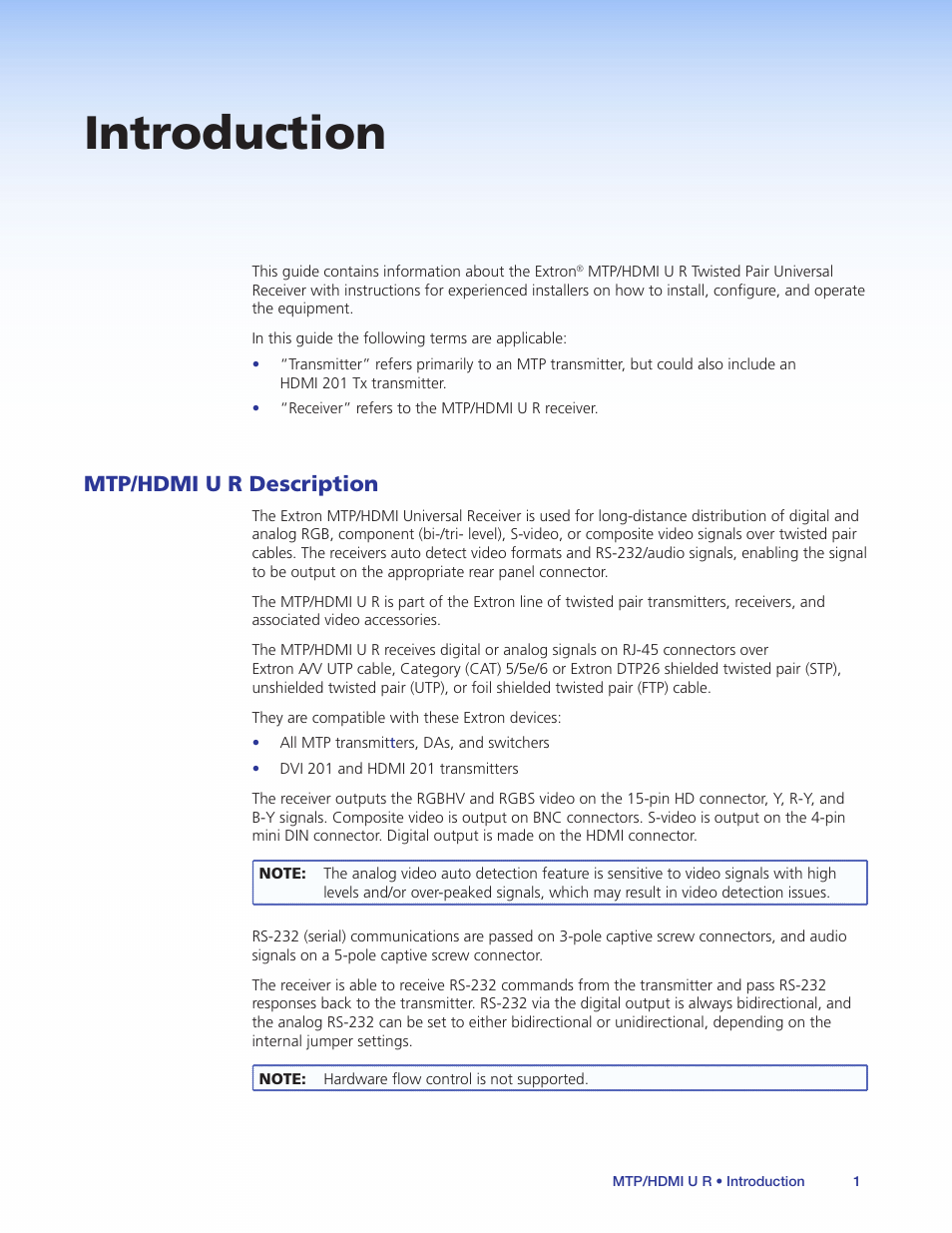Introduction, Mtp/hdmi u r description | Extron Electronics MTP_HDMI U R User Guide User Manual | Page 7 / 25
