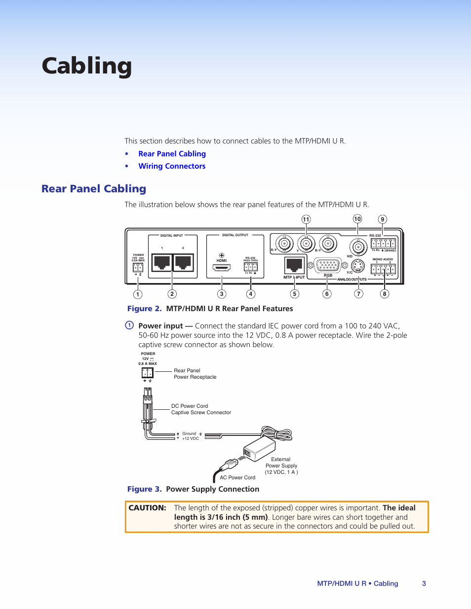 Cabling, Rear panel cabling, Figure 2. mtp/hdmi u r rear panel features | Extron Electronics MTP_HDMI U R User Guide User Manual | Page 9 / 25