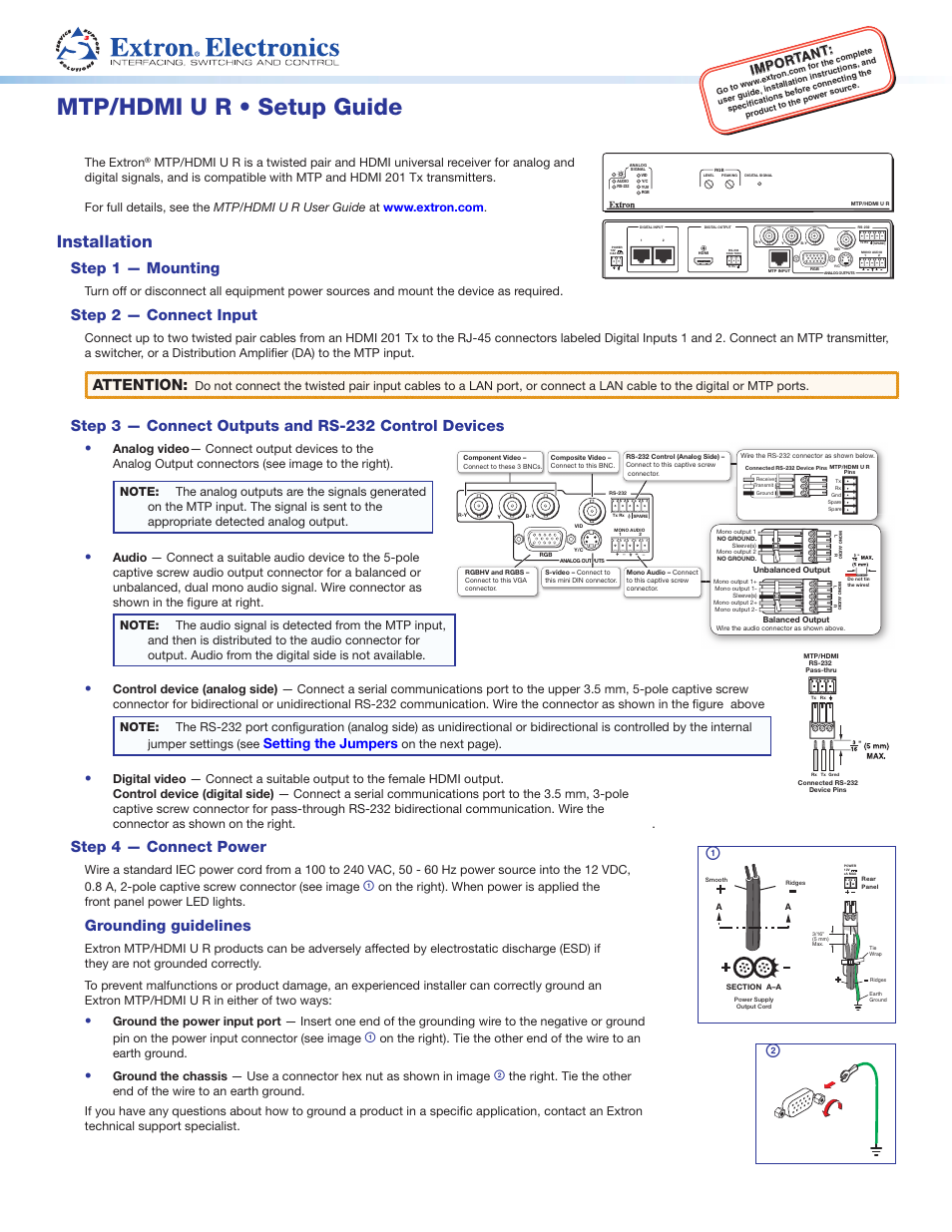 Extron Electronics MTP_HDMI U R Setup Guide User Manual | 2 pages