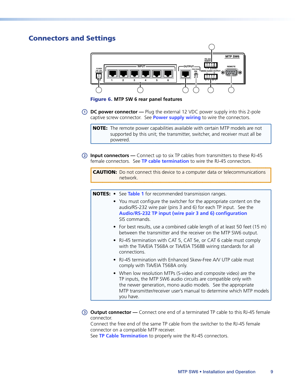 Connectors and settings | Extron Electronics MTP SW6 User Guide User Manual | Page 13 / 38