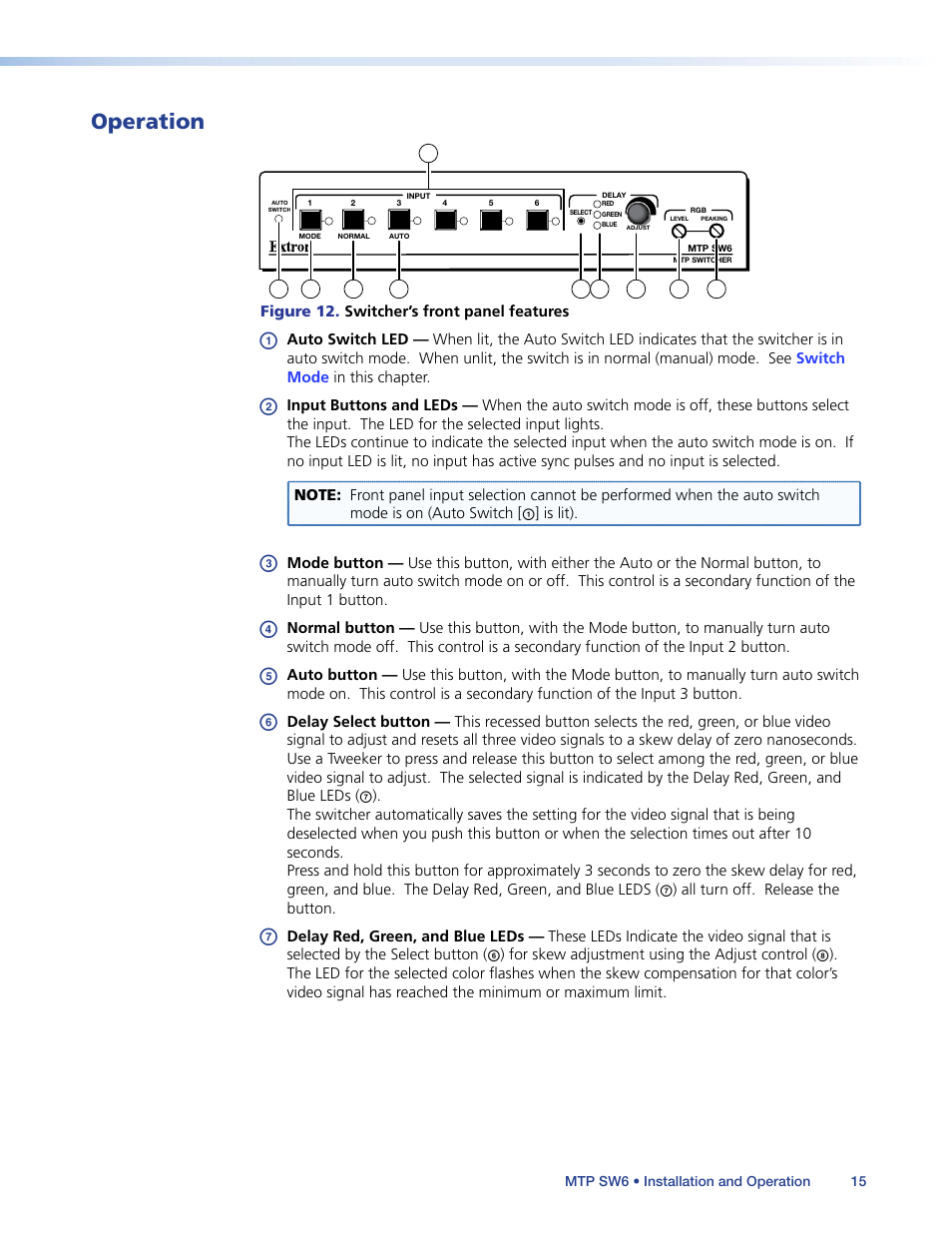 Operation | Extron Electronics MTP SW6 User Guide User Manual | Page 19 / 38