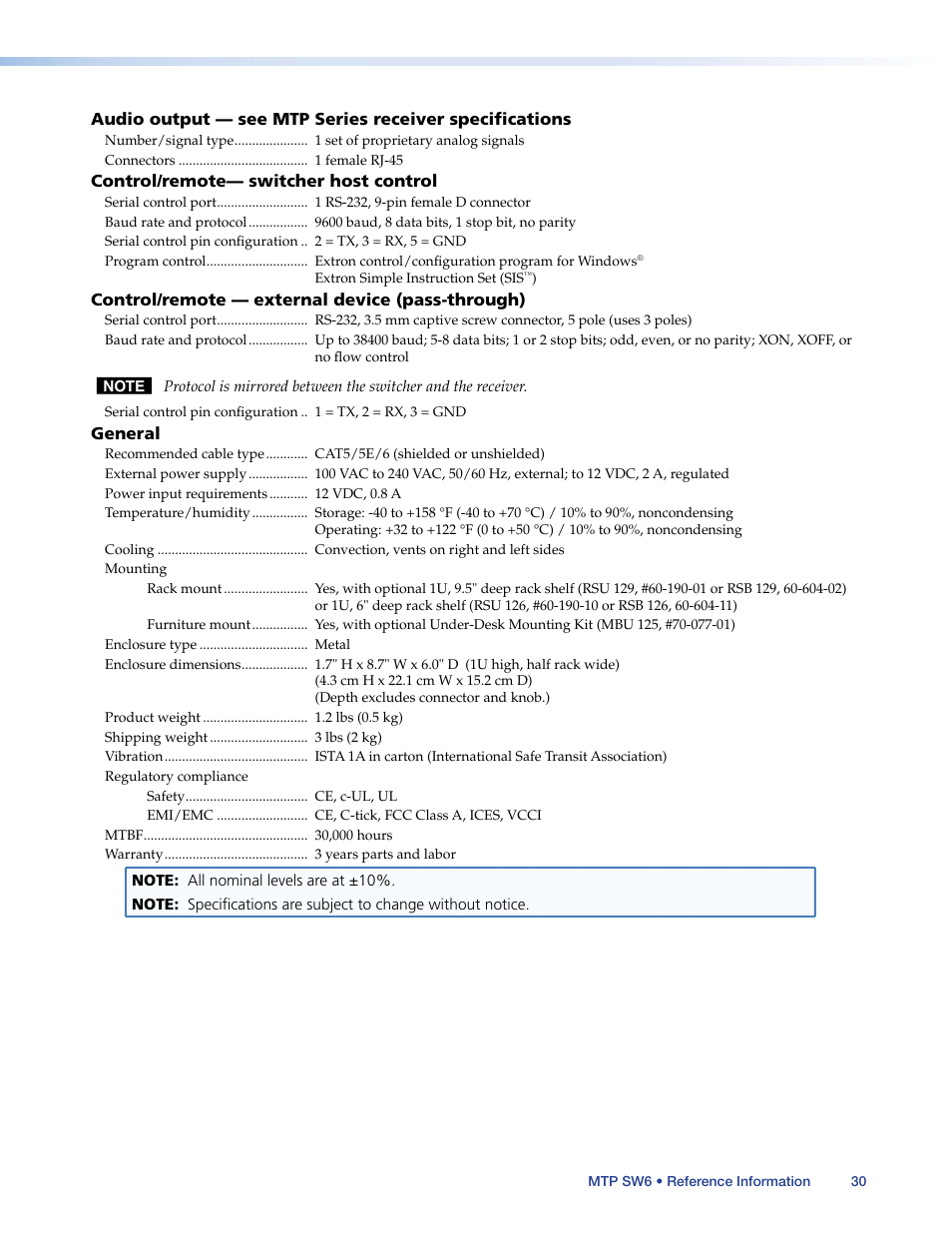 Extron Electronics MTP SW6 User Guide User Manual | Page 34 / 38