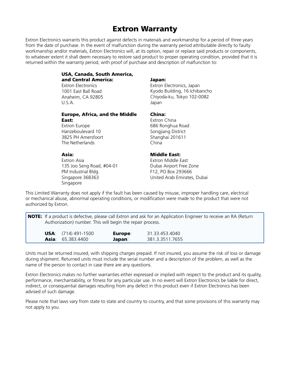 Extron warranty | Extron Electronics MTP SW6 User Guide User Manual | Page 37 / 38