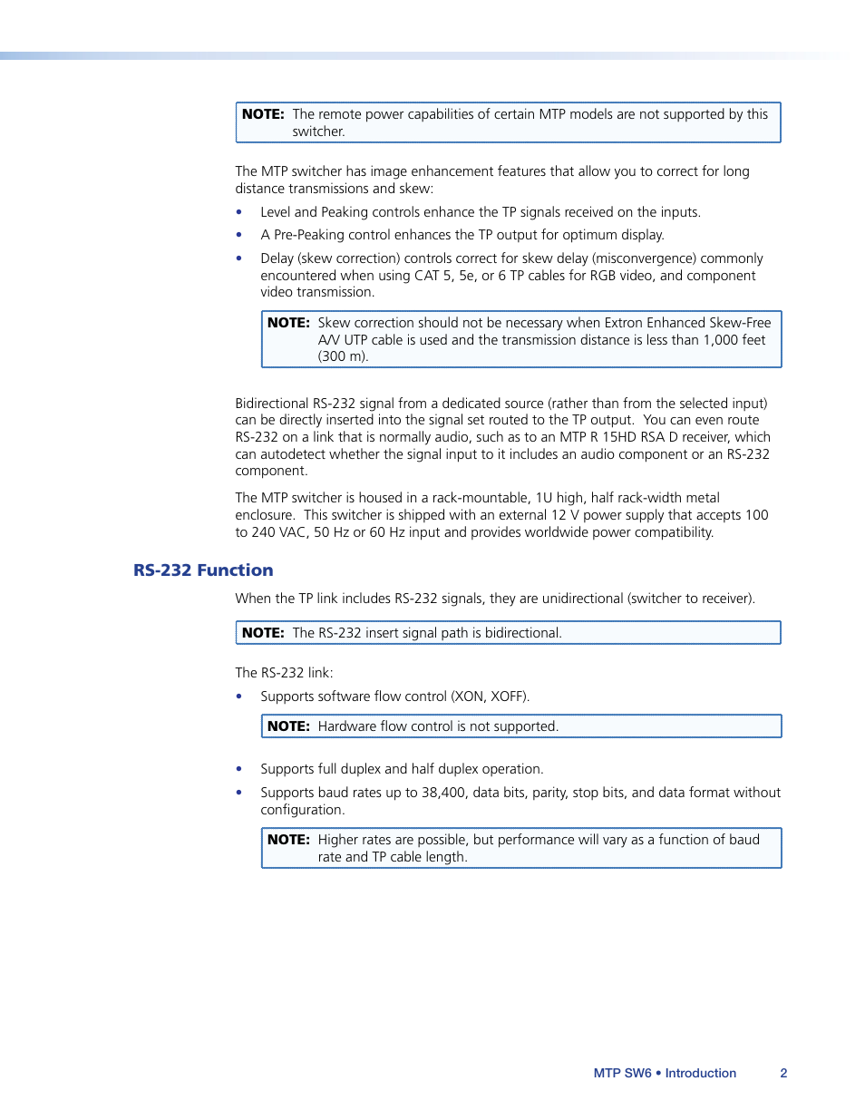 Rs-232 function | Extron Electronics MTP SW6 User Guide User Manual | Page 6 / 38