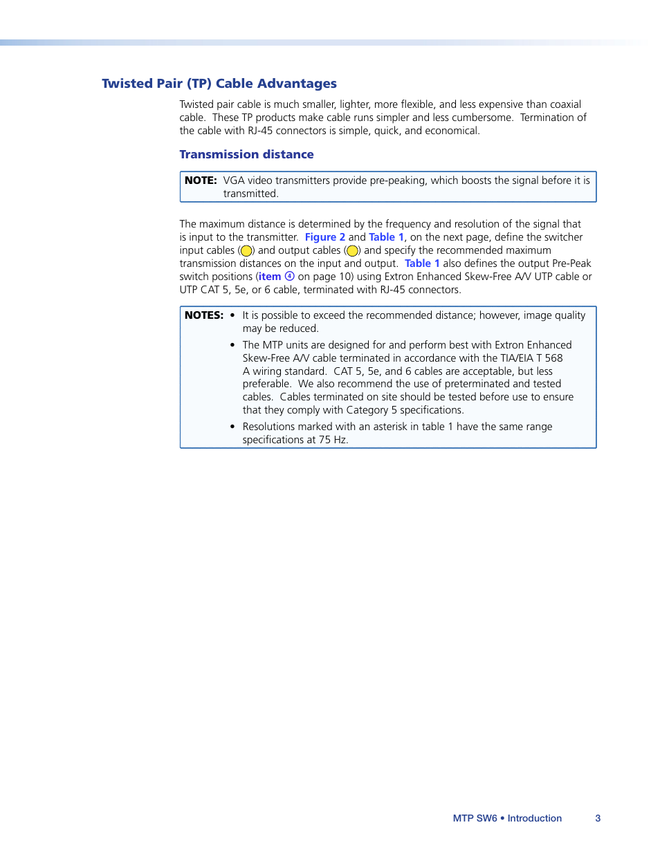 Twisted pair (tp) cable advantages | Extron Electronics MTP SW6 User Guide User Manual | Page 7 / 38