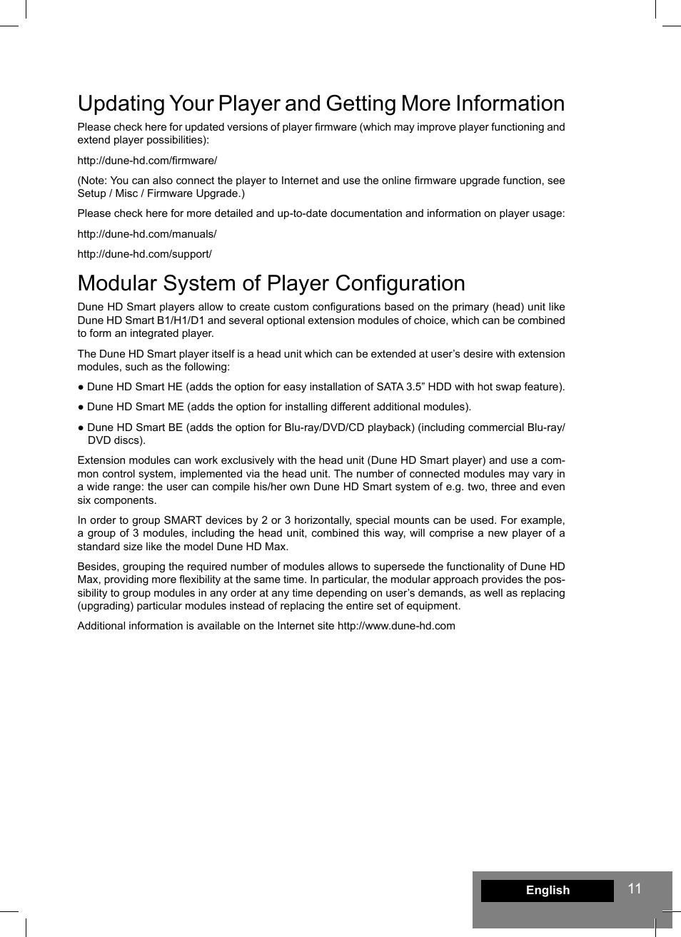Updating your player and getting more information, Modular system of player configuration | DUNE HD Smart D1 User Manual | Page 11 / 76