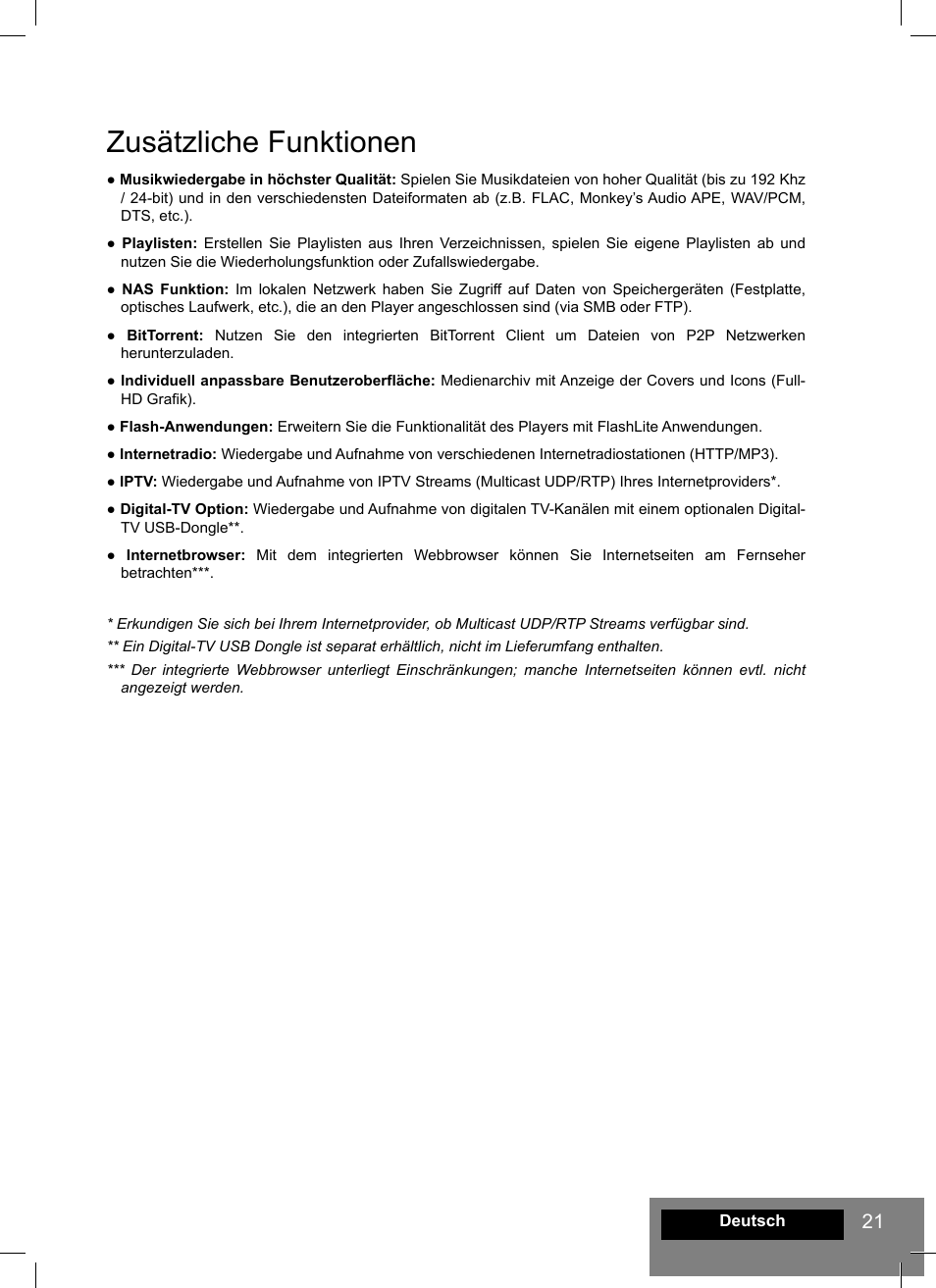 Zusätzliche funktionen | DUNE HD Smart D1 User Manual | Page 21 / 76