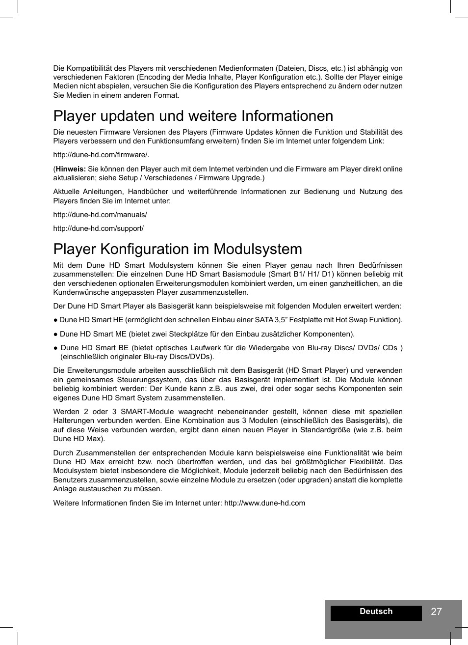 Player updaten und weitere informationen, Player konfiguration im modulsystem | DUNE HD Smart D1 User Manual | Page 27 / 76