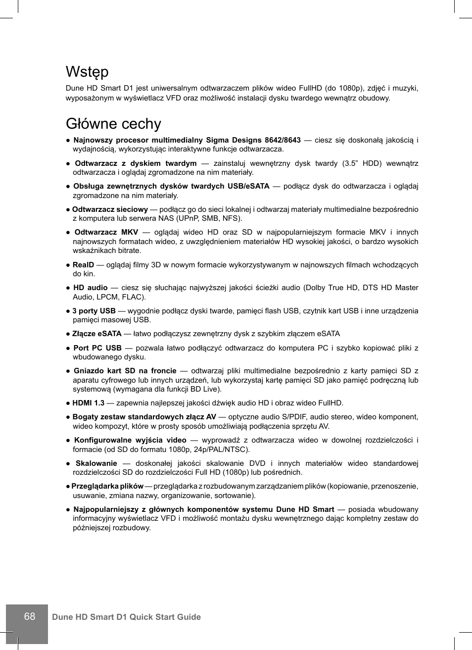 Wstęp, Główne cechy | DUNE HD Smart D1 User Manual | Page 68 / 76