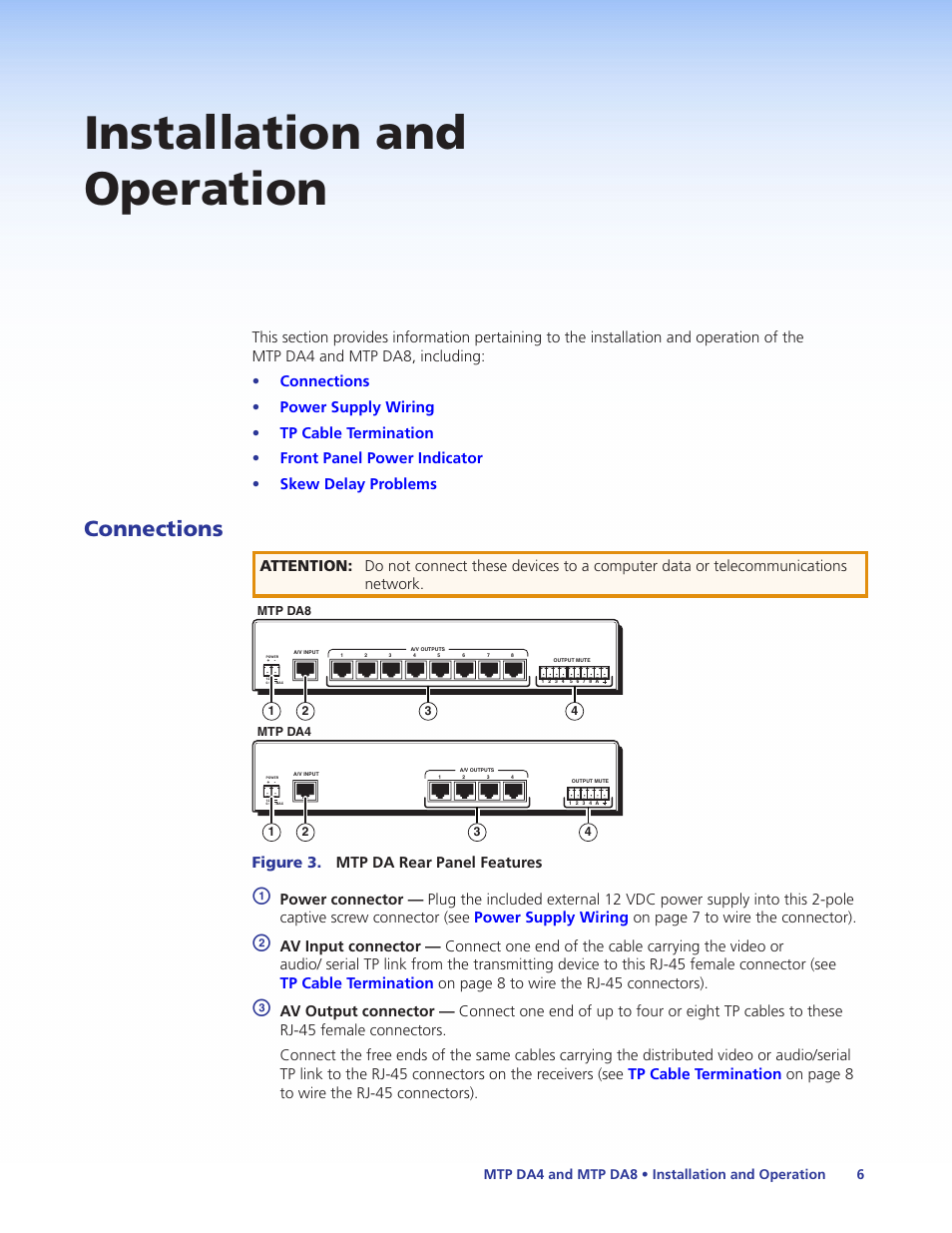 Installation and operation, Connections | Extron Electronics MTP DA8 User Guide User Manual | Page 12 / 21