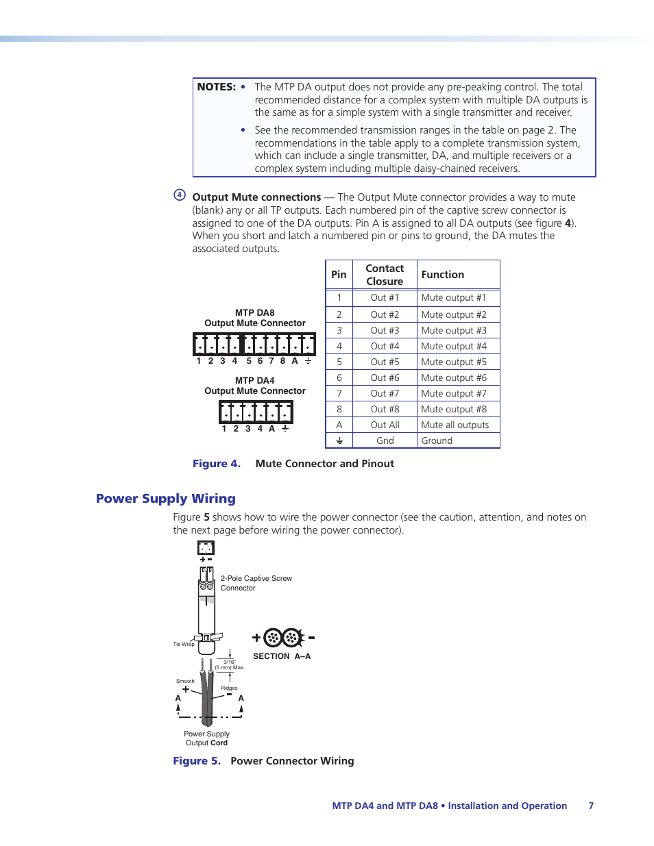 Power supply wiring, Ew connector (see | Extron Electronics MTP DA8 User Guide User Manual | Page 13 / 21