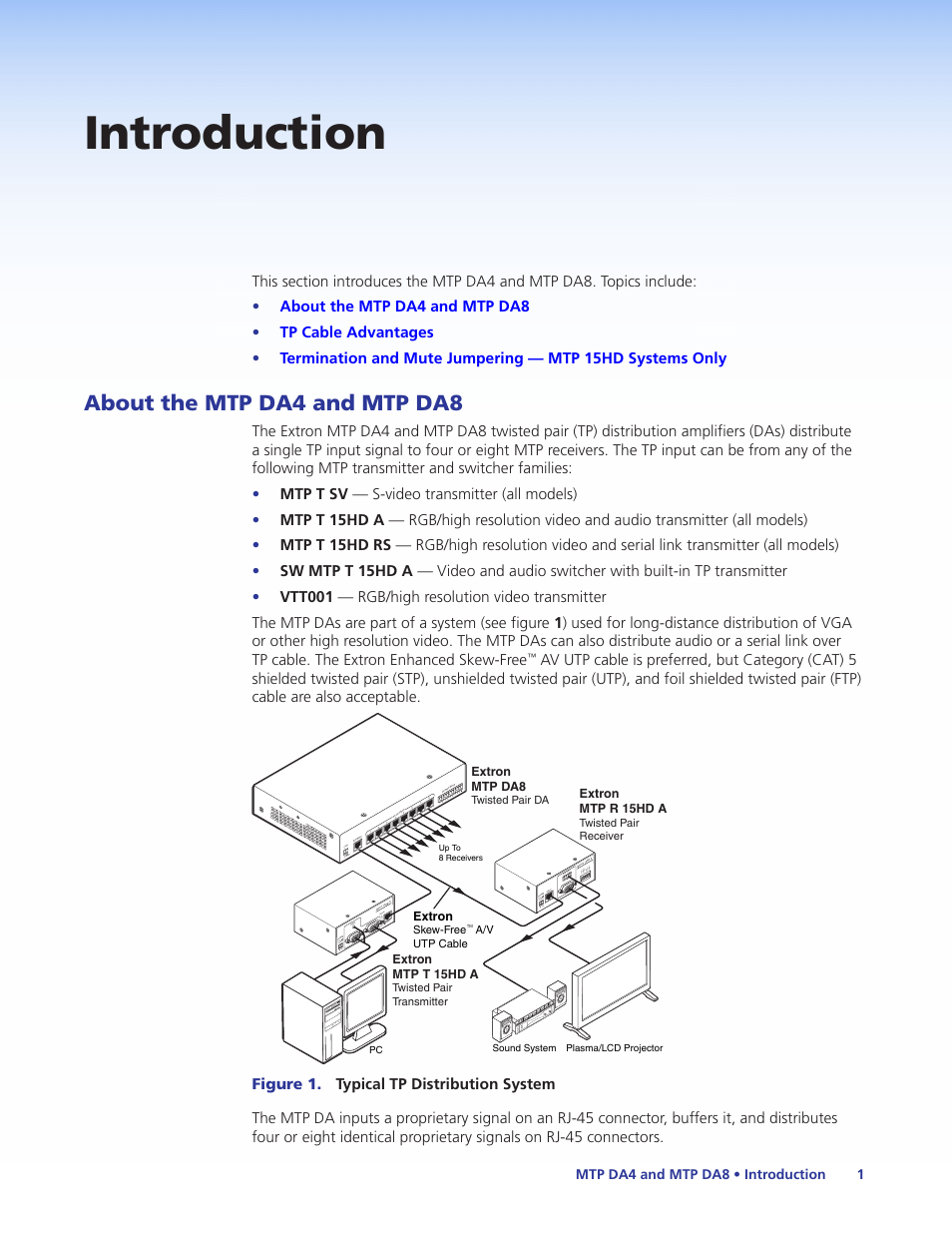 Introduction, About the mtp da4 and mtp da8 | Extron Electronics MTP DA8 User Guide User Manual | Page 7 / 21
