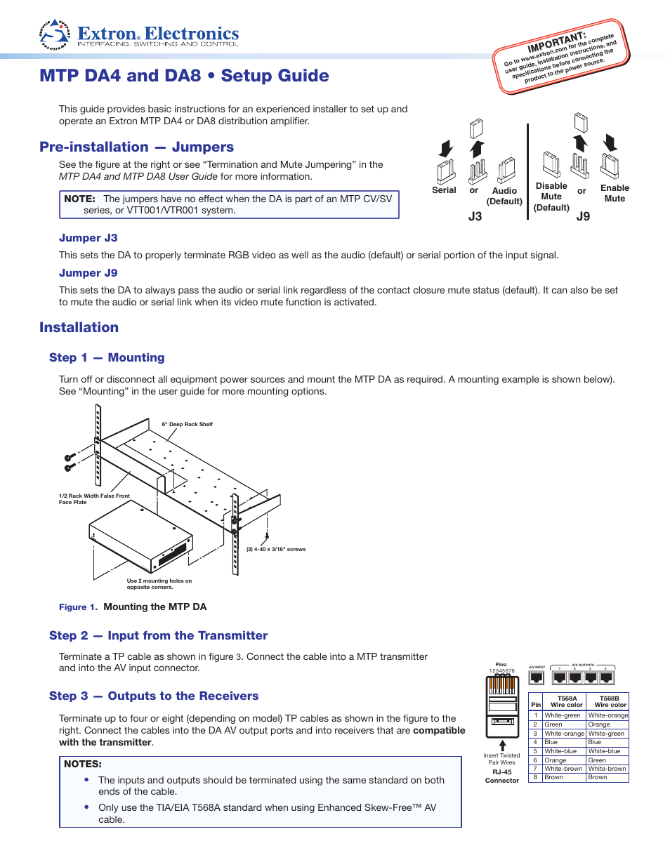 Extron Electronics MTP DA8 Setup Guide User Manual | 2 pages