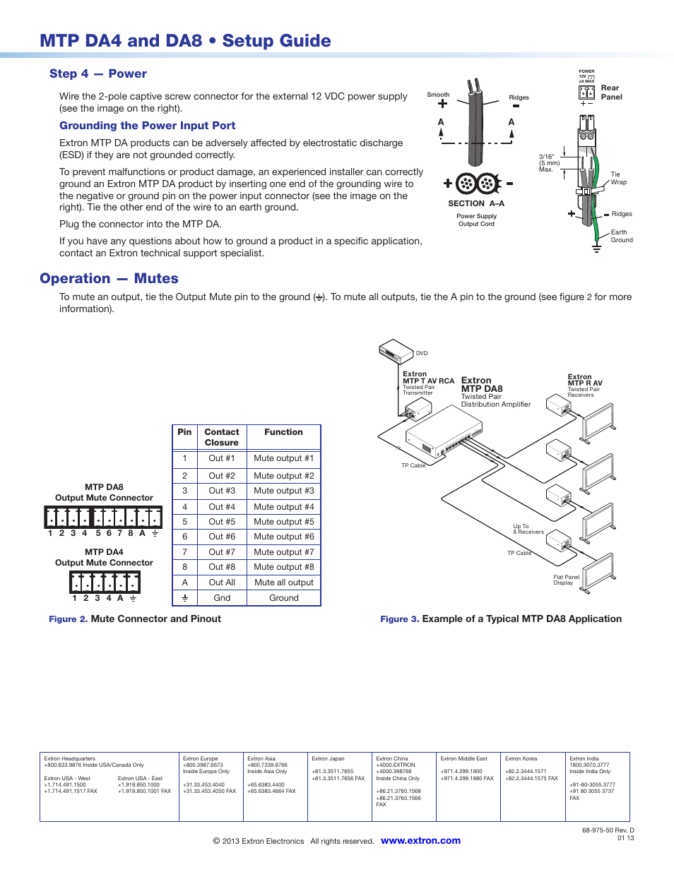 Mtp da4 and da8 • setup guide, Operation — mutes, Step 4 — power | Extron Electronics MTP DA8 Setup Guide User Manual | Page 2 / 2