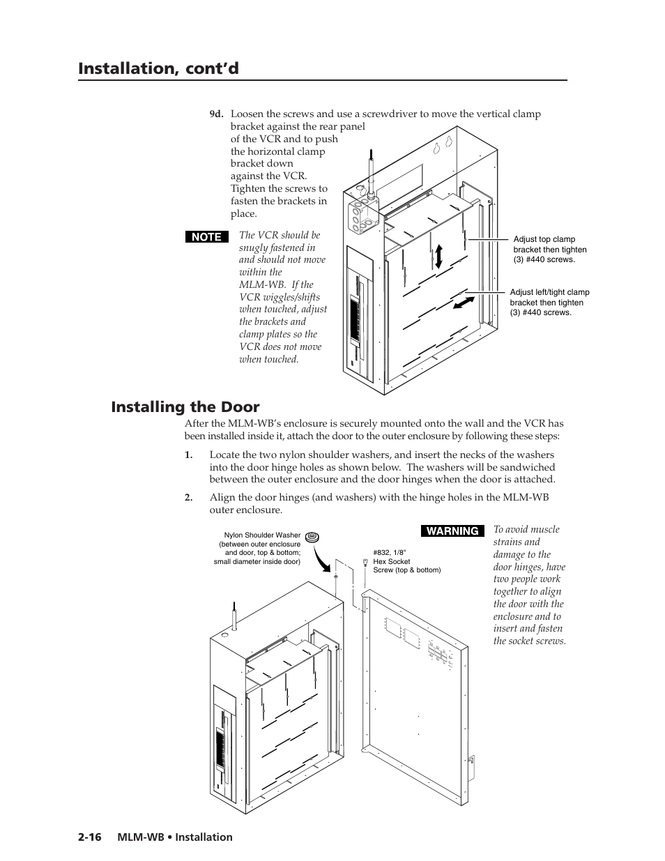 Installing the door, Installation, cont’d | Extron Electronics MLM-WB+ User Guide User Manual | Page 22 / 34