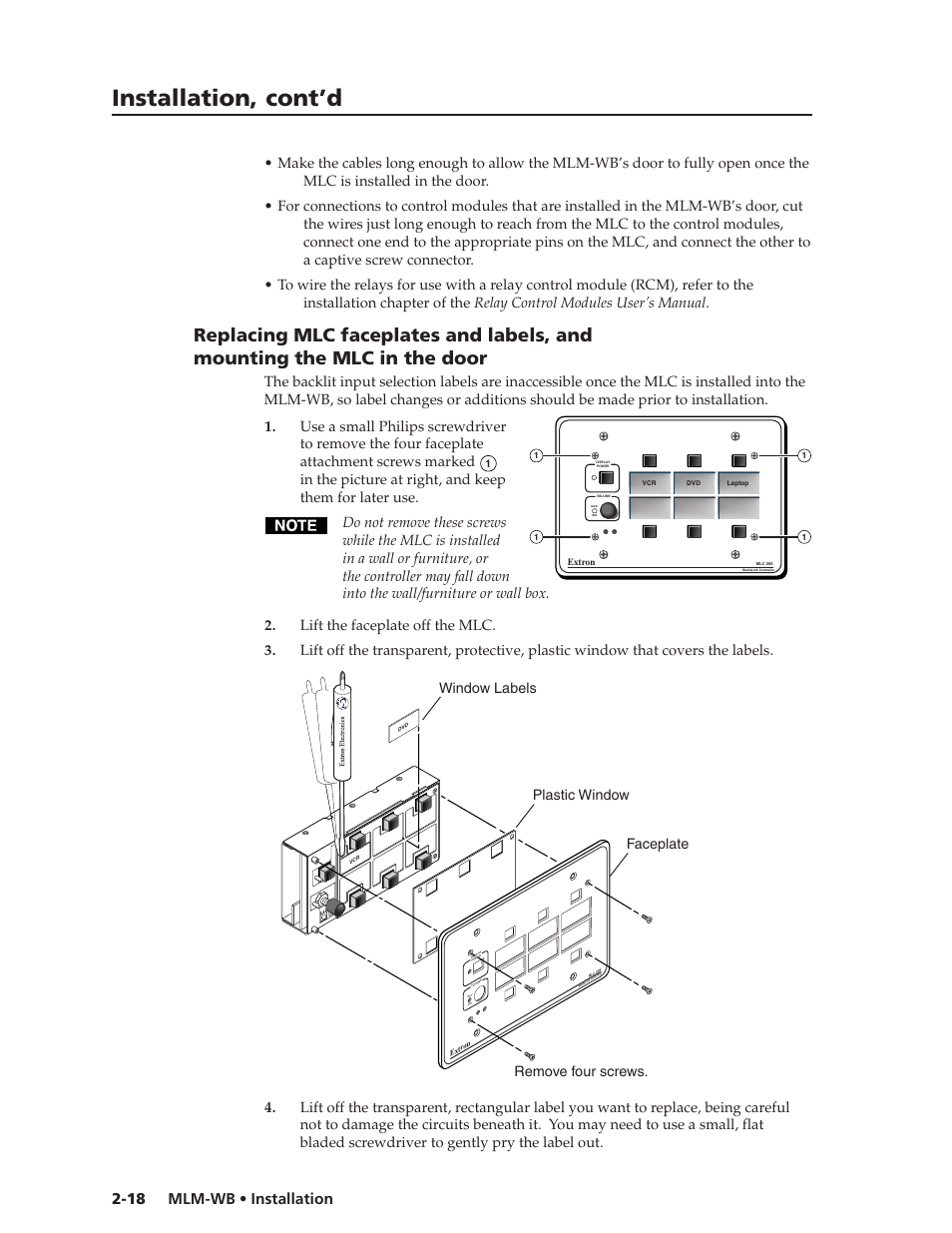 Installation, cont’d, Mlm-wb • installation 2-18 | Extron Electronics MLM-WB+ User Guide User Manual | Page 24 / 34