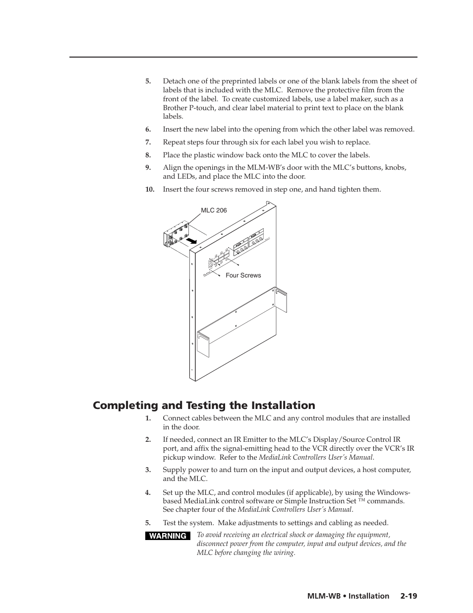 Completing & testing the installation, Completing and testing the installation | Extron Electronics MLM-WB+ User Guide User Manual | Page 25 / 34