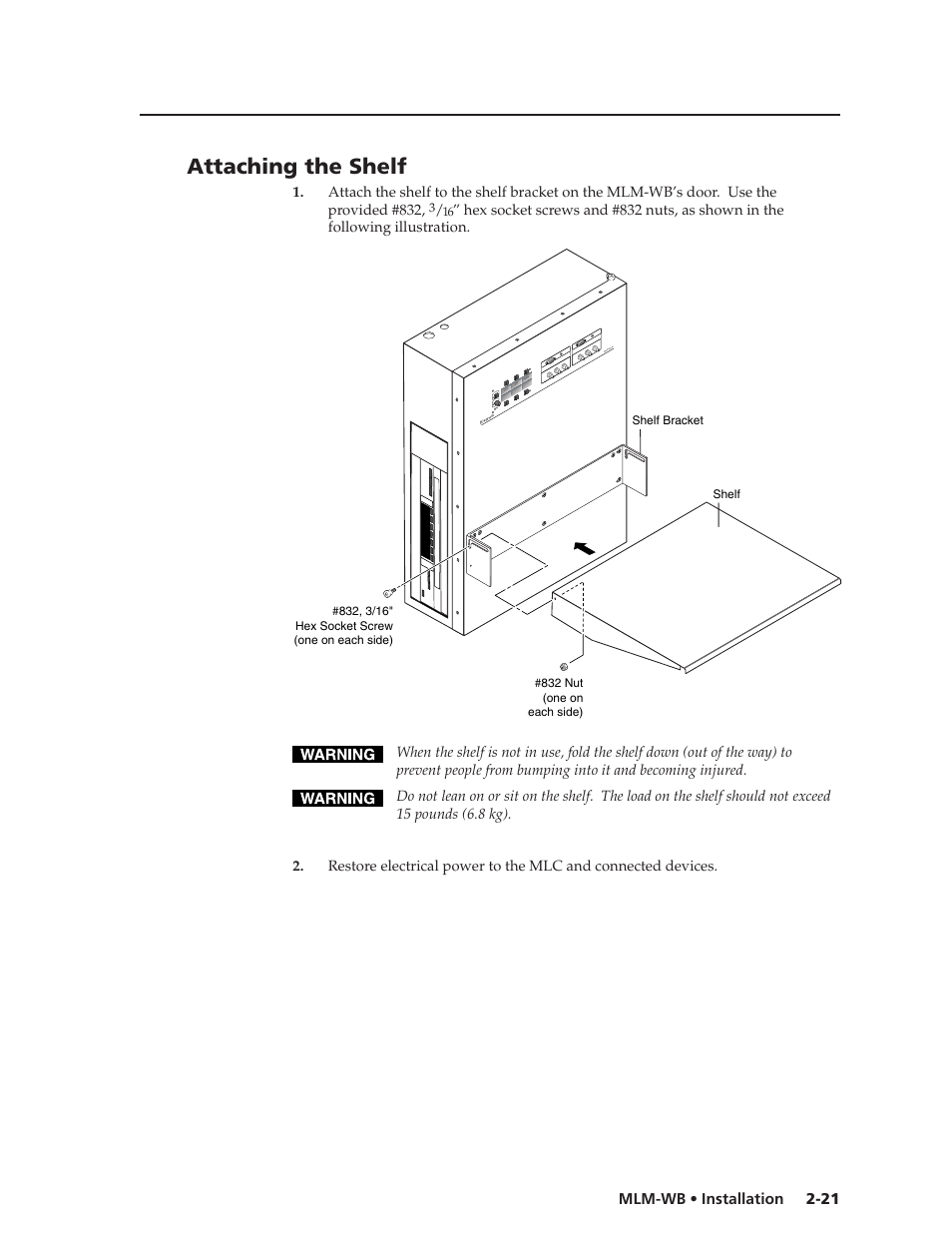 Attaching the shelf | Extron Electronics MLM-WB+ User Guide User Manual | Page 27 / 34