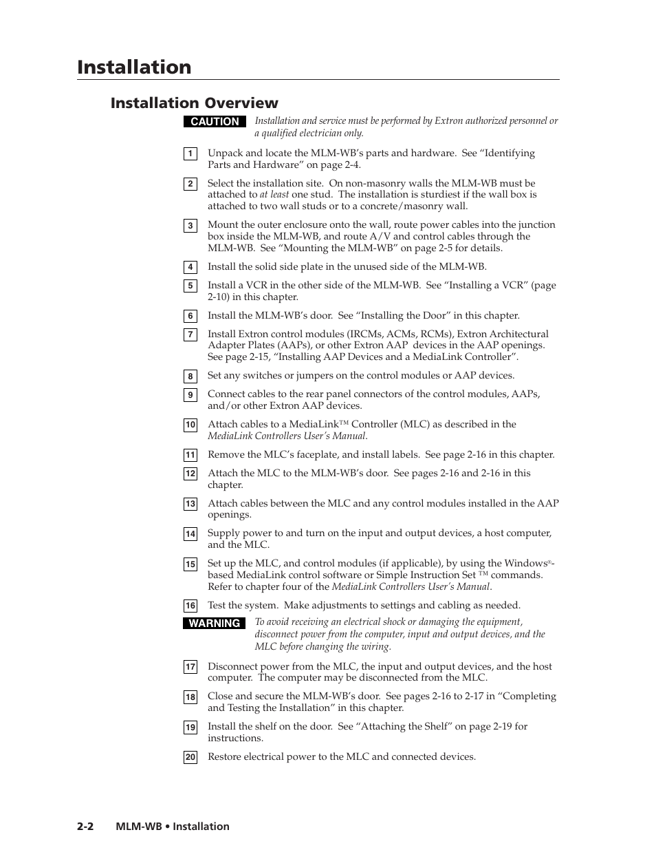 Installation overview, Installation | Extron Electronics MLM-WB+ User Guide User Manual | Page 8 / 34