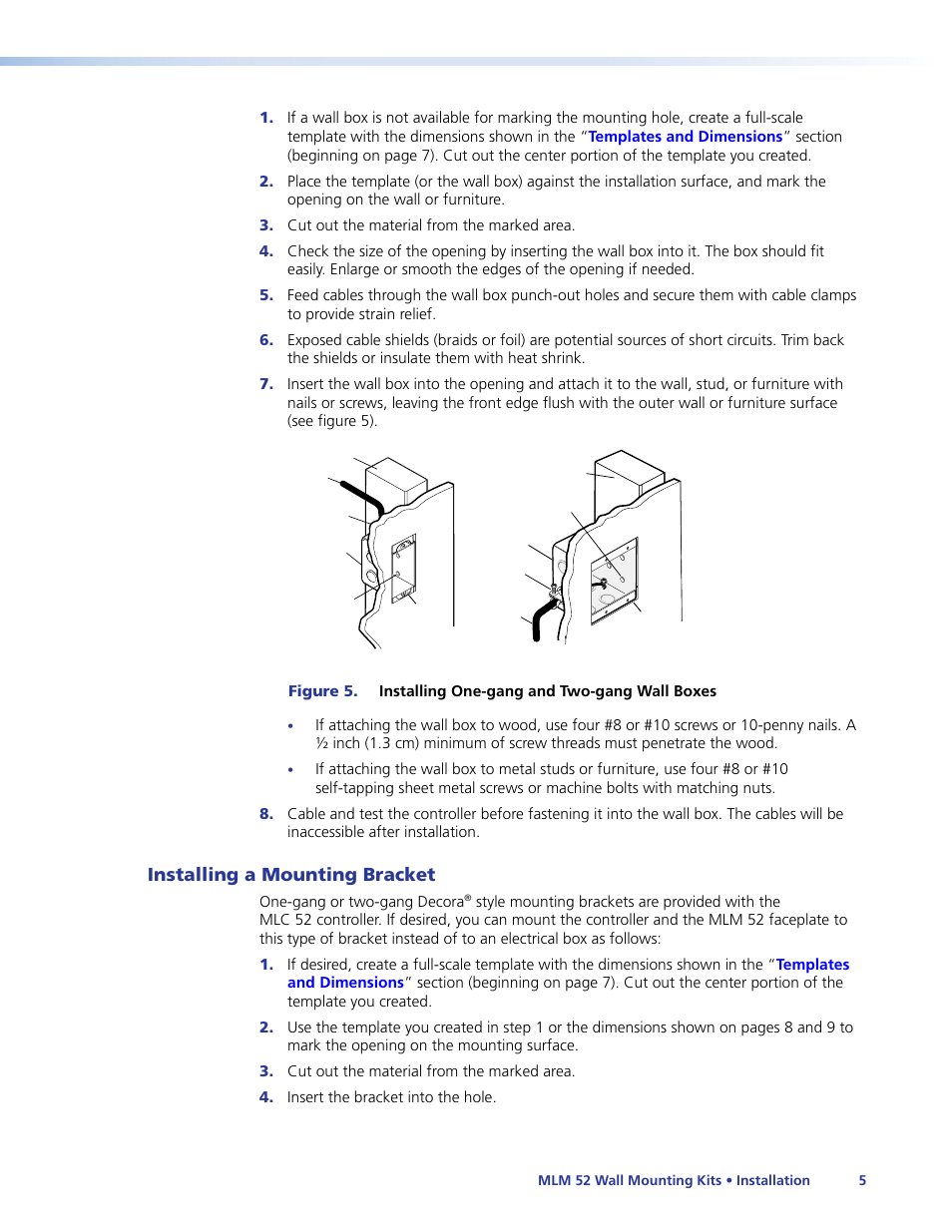 Installing a mounting bracket | Extron Electronics MLM 52 VC User Manual | Page 11 / 16