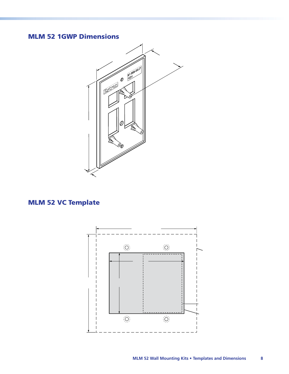 Mlm 52 1gwp dimensions, Mlm 52 vc template, Mlm 52 1gwp dimensions mlm 52 vc template | Extron Electronics MLM 52 VC User Manual | Page 14 / 16