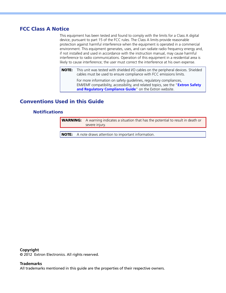 Fcc class a notice, Conventions used in this guide | Extron Electronics MLM 52 VC User Manual | Page 3 / 16