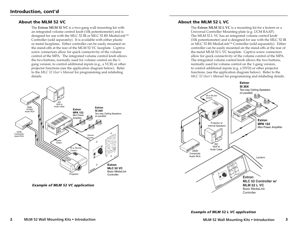 Mlm 52 vc, Mlm 52 l vc, Introduction, cont'd | About the mlm 52 l vc, About the mlm 52 vc | Extron Electronics MLM 52 L VC User Guide User Manual | Page 5 / 10