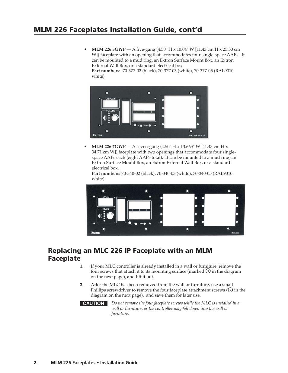 Mlm 226 faceplates installation guide, cont’d | Extron Electronics MLM 226 Faceplates User Manual | Page 2 / 8