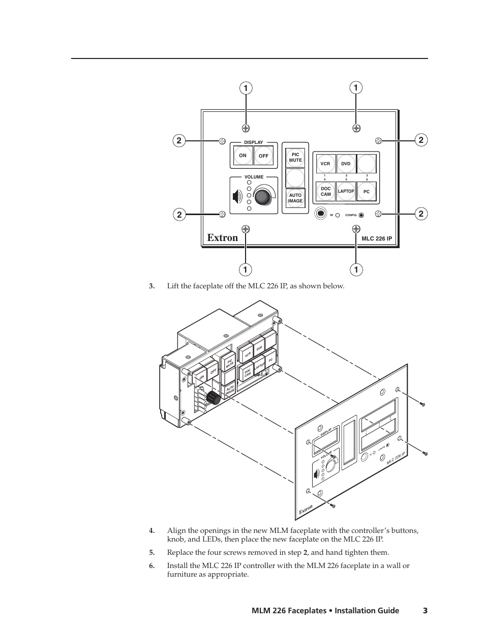 Extron, 3mlm 226 faceplates • installation guide | Extron Electronics MLM 226 Faceplates User Manual | Page 3 / 8