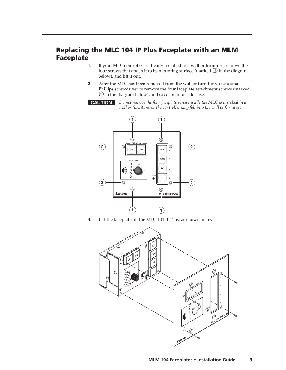 3mlm 104 faceplates • installation guide, Caution | Extron Electronics MLM 104 Faceplates User Manual | Page 3 / 10