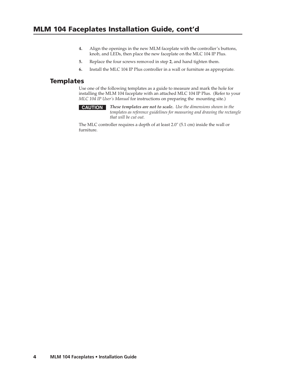 Mlm 104 faceplates installation guide, cont’d, Templates | Extron Electronics MLM 104 Faceplates User Manual | Page 4 / 10