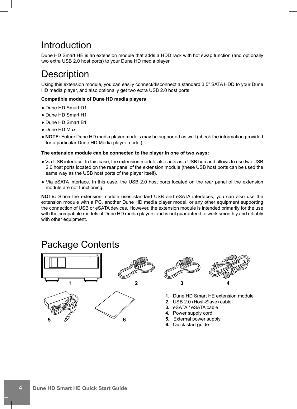 Introduction, Description, Package contents | DUNE Smart HE User Manual | Page 4 / 20