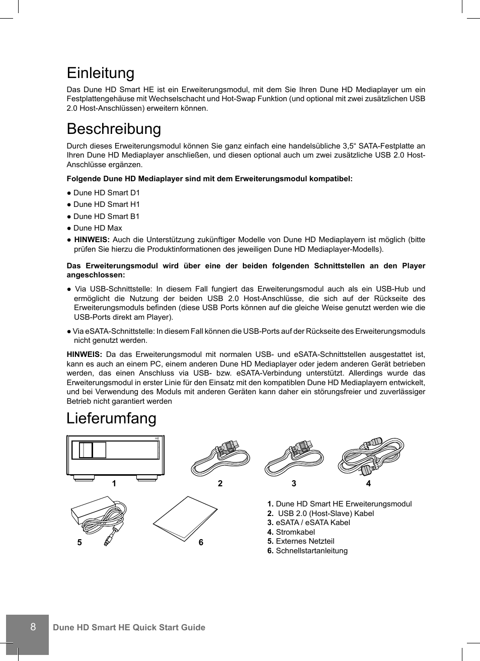Einleitung, Beschreibung, Lieferumfang | DUNE Smart HE User Manual | Page 8 / 20