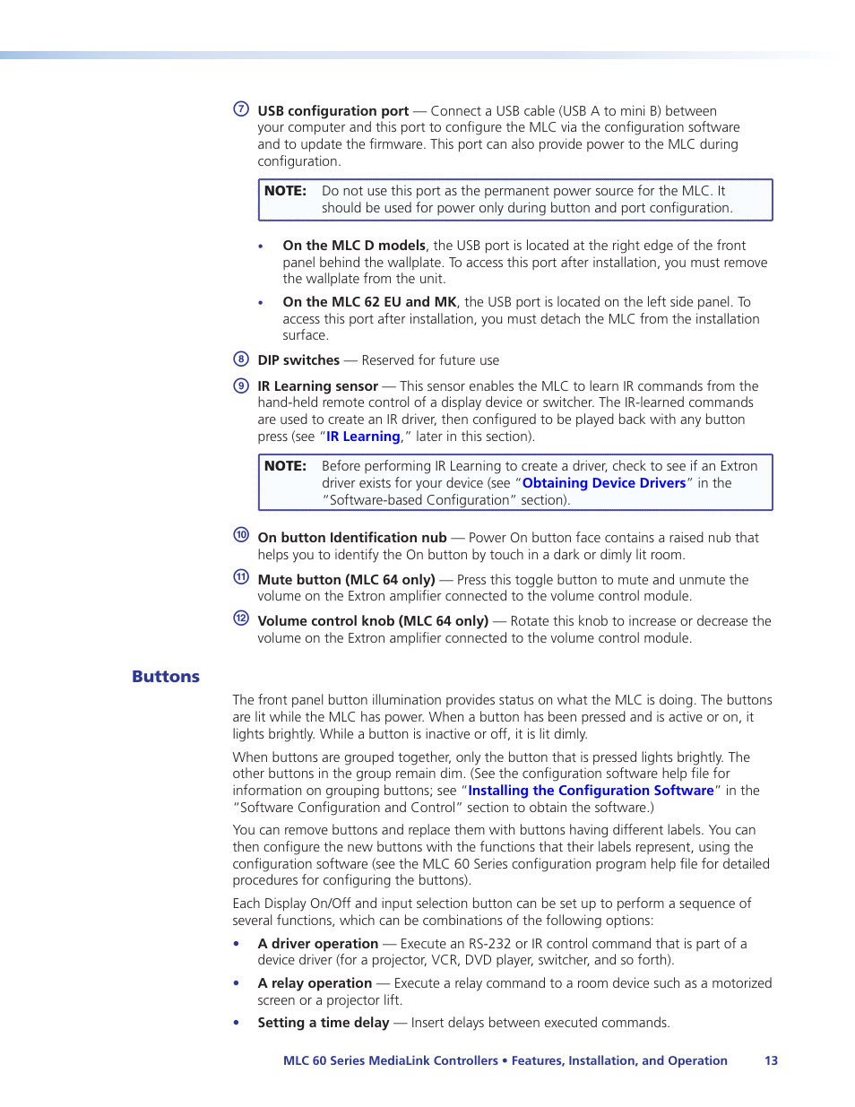 Buttons | Extron Electronics MLC 60 Series User Guide User Manual | Page 19 / 79