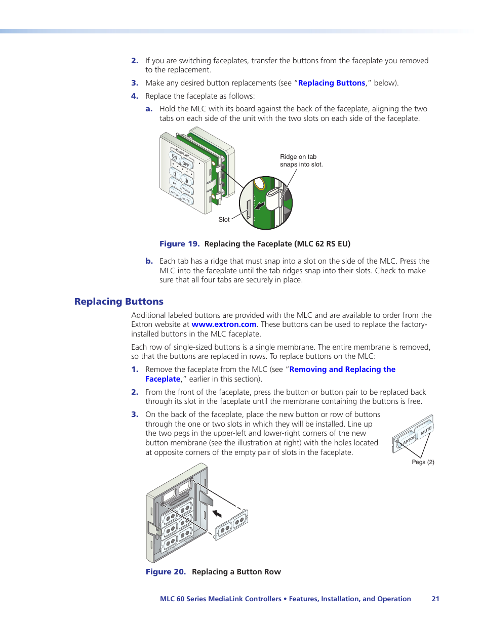 Replacing buttons | Extron Electronics MLC 60 Series User Guide User Manual | Page 27 / 79