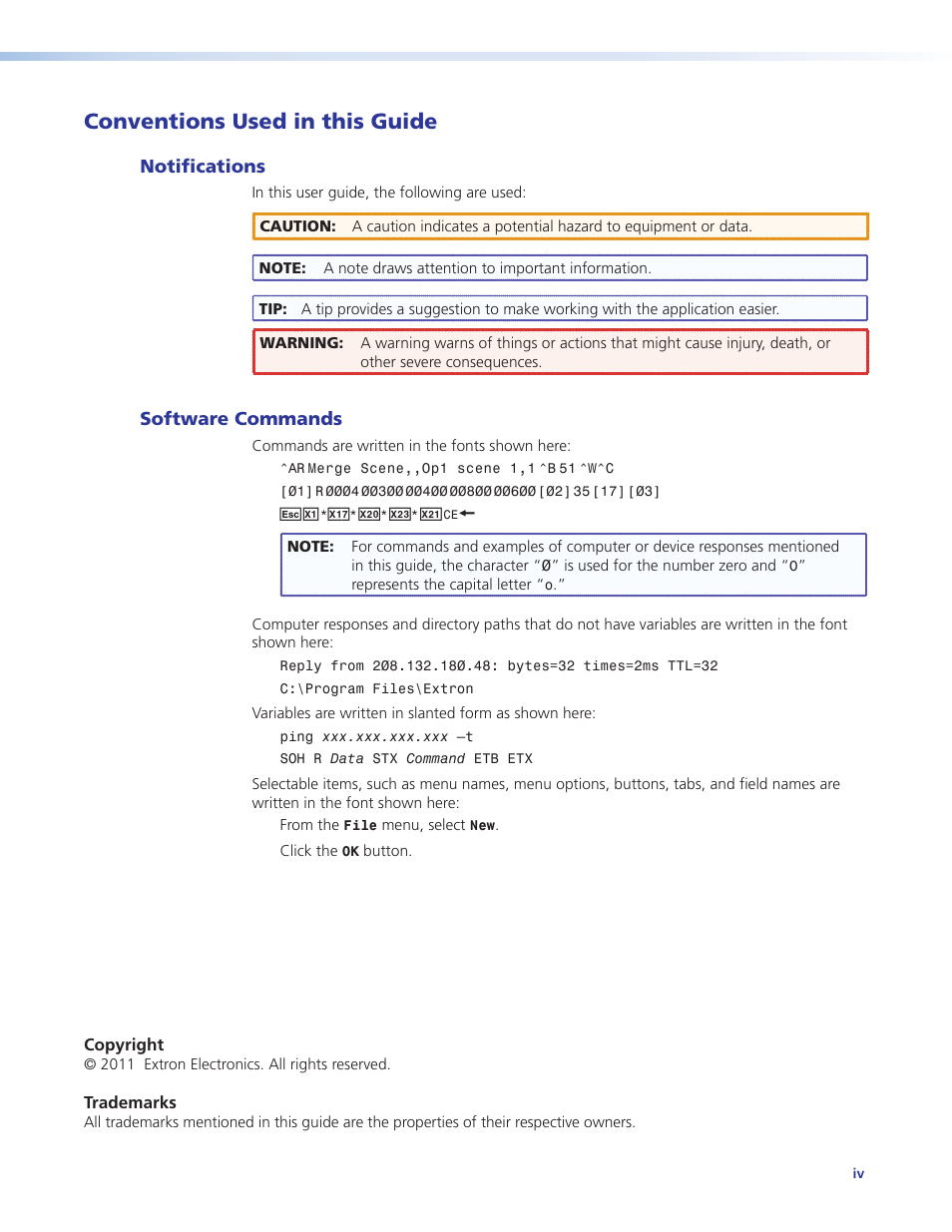 Conventions used in this guide | Extron Electronics MLC 60 Series User Guide User Manual | Page 4 / 79