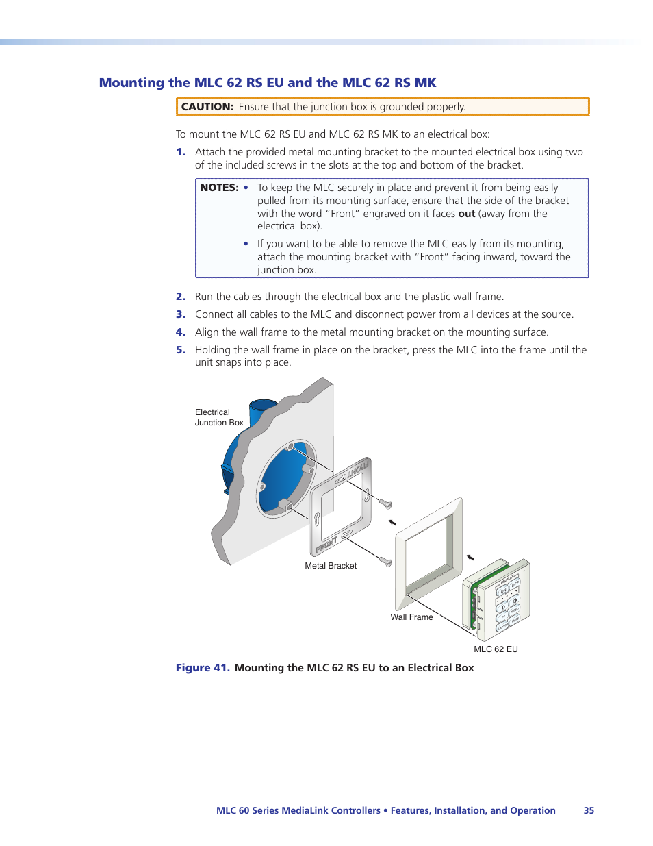 Mounting the mlc 62 rs eu and the mlc 62 rs mk, Mounting the mlc 62 rs eu and the, Mlc 62 rs mk | For mlc 62 rs eu and mk models, see | Extron Electronics MLC 60 Series User Guide User Manual | Page 41 / 79