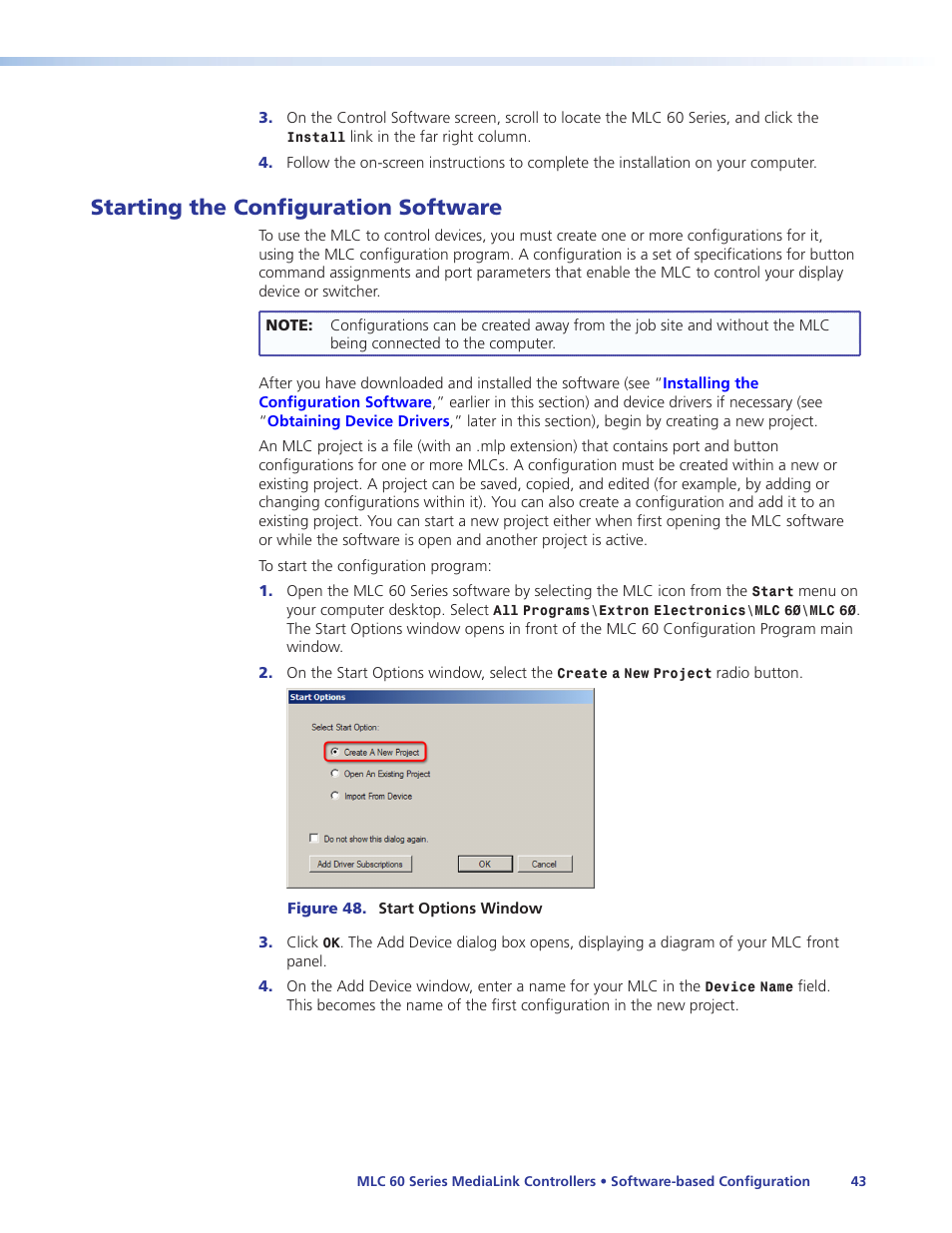 Starting the configuration software | Extron Electronics MLC 60 Series User Guide User Manual | Page 49 / 79
