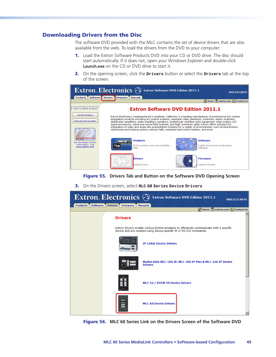Downloading drivers from the disc | Extron Electronics MLC 60 Series User Guide User Manual | Page 55 / 79
